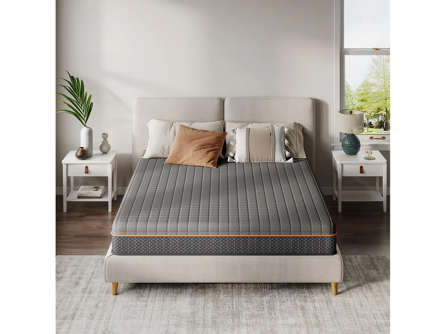 Matelas Mousse Gris 160x200cm Épaisseur 26cm Mousse à Mémoire de Forme en Gel Soutien Zonné pour un Alignement Optimal et Confort Ergonomique