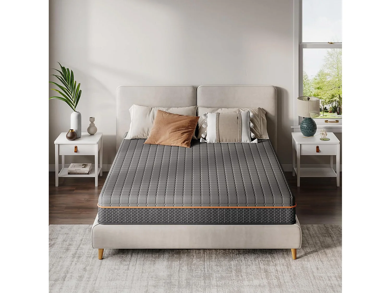 Matelas Mousse Gris 160x200cm Épaisseur 26cm Mousse à Mémoire de Forme en Gel Soutien Zonné pour un Alignement Optimal et Confort Ergonomique