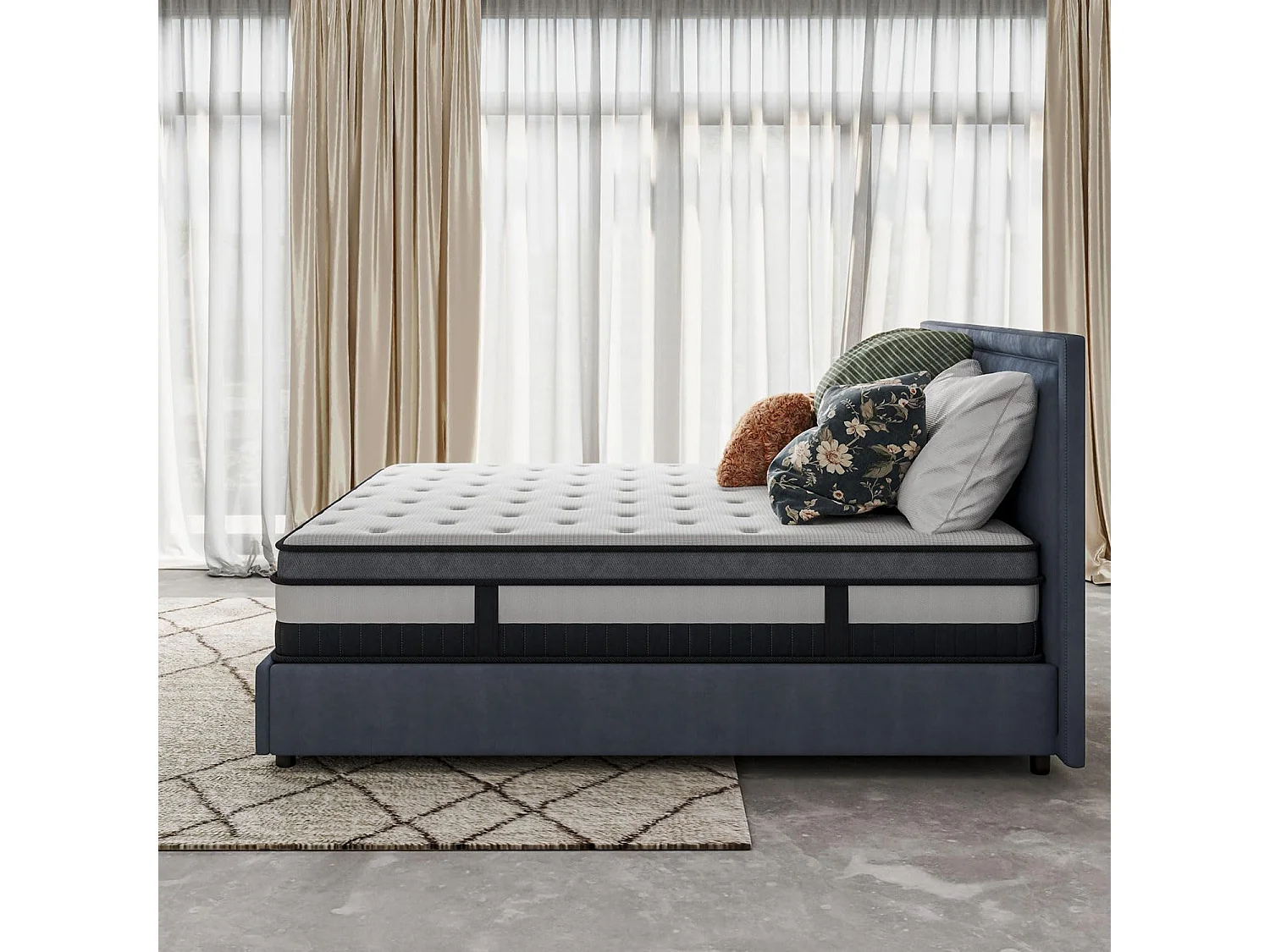 Matelas Boxtop 90x190cm, Épaisseur 30cm, Nova Luxe Hybride, Ressorts Ensachés & Mousse Mémoire, Confort 7 Zones, Multicouches Haut de Gamme