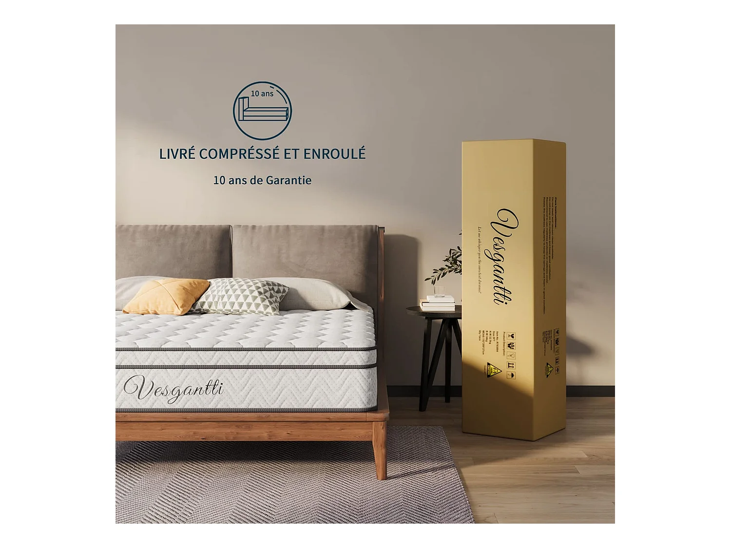 Matelas Boxtop 140x200cm, Épaisseur 26cm, Ressorts Ensachés & Mousse Mémoire, Multicouches Confort 7 Zones, Lit Adulte, Style Classique