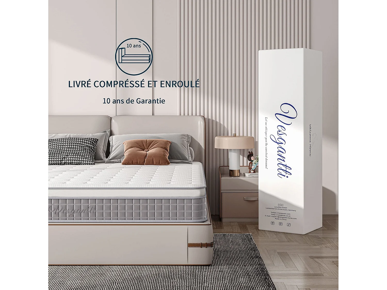 Matelas Boxtop 140x190cm, Épaisseur 25cm, Nova Fashion Hybrid, Ressorts Ensachés & Mousse Mémoire, Confort 7 Zones, Certifié CertiPUR-US