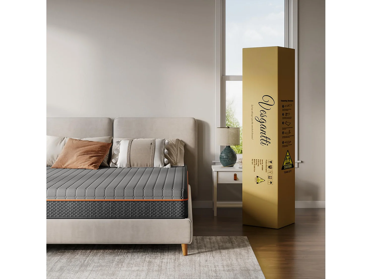 Matelas Mousse Gris 120x200cm Épaisseur 26cm Mousse à Mémoire de Forme en Gel Soutien Zonné pour un Alignement Optimal et Confort Ergonomique