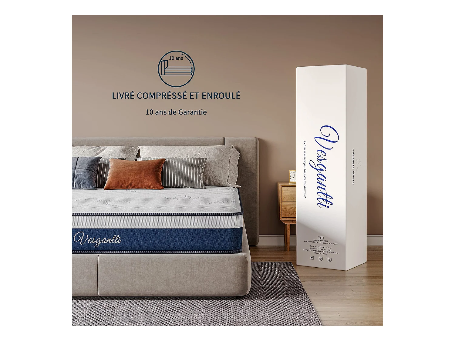 Tight Top Matelas 160x200cm, Épaisseur 26cm, Vague, Ressorts Ensachés 7 Zones, Mousse Mémoire Multi-Densité, Ergonomique et Hypoallergénique