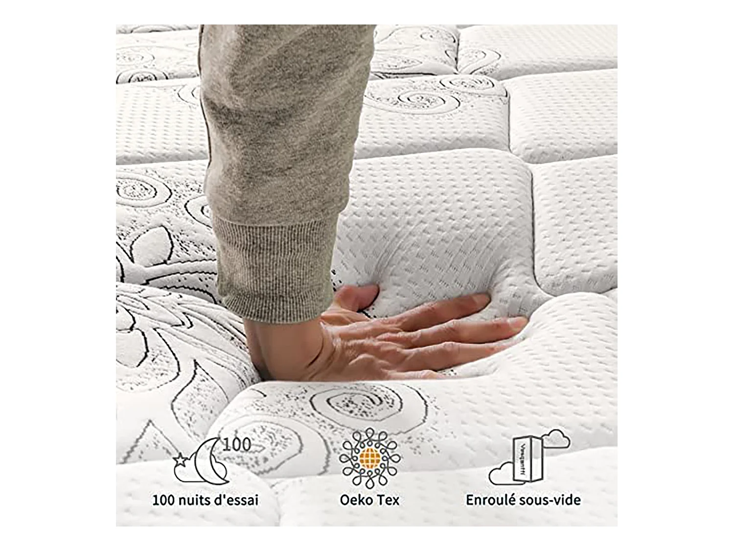 Pillowtop Matelas 120x200cm Épaisseur 26cm Supérieur Lit Adulte Ressorts Ensachés Mousse Mémoire Adaptative Confort 7 Zones