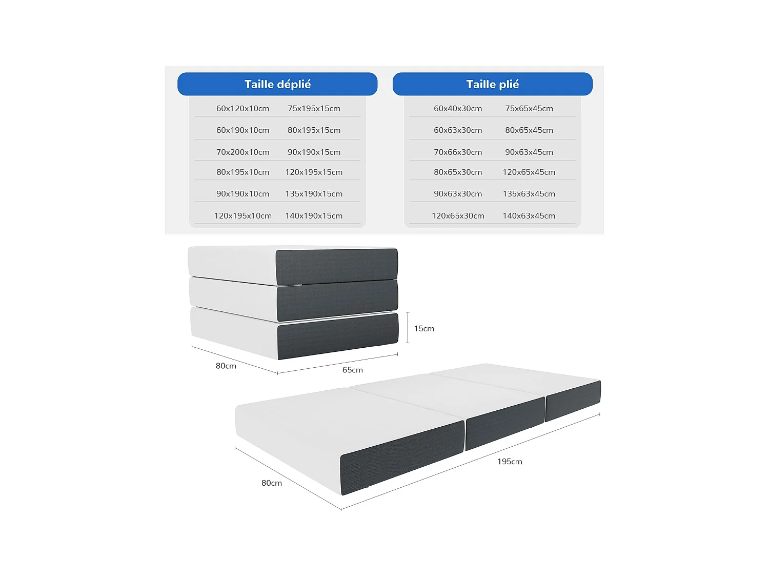 Matelas Pliable 135x190x15cm Mousse Mémoire Gel Lit d'Appoint 1 Personne Idéal pour Sol Voiture Camping Voyage avec Sac de Rangement