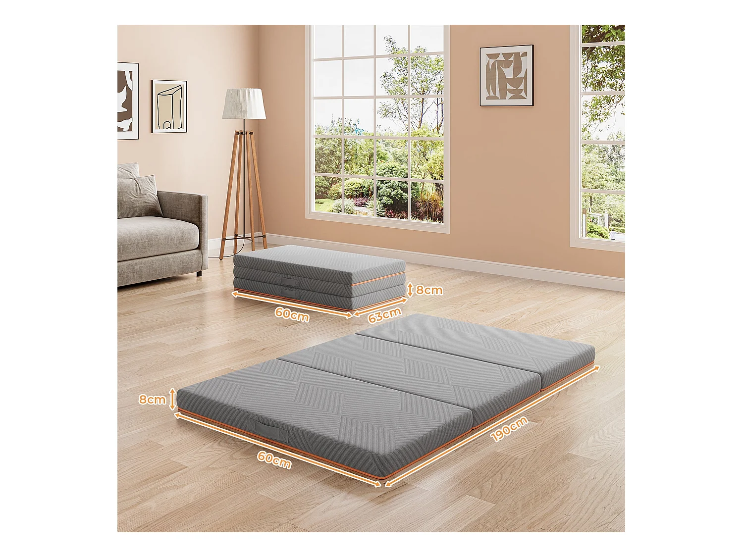 Matelas Pliable 140x190x8cm Mousse Mémoire Gel Housse Oeko-TEX avec Sac de Transport Lit d'Appoint 1 Personne Parfait pour Invités