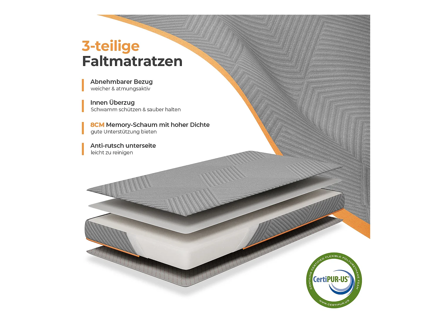 Matelas Pliable 140x190x8cm Mousse Mémoire Gel Housse Oeko-TEX avec Sac de Transport Lit d'Appoint 1 Personne Parfait pour Invités