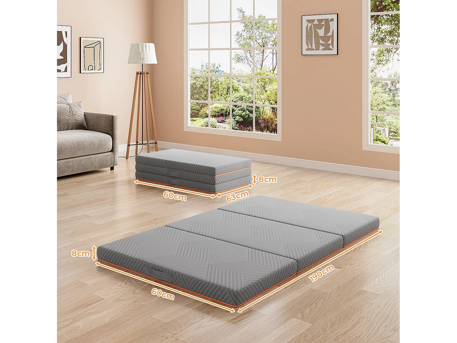 Matelas Pliable 140x190x8cm Mousse Mémoire Gel Housse Oeko-TEX avec Sac de Transport Lit d'Appoint 1 Personne Parfait pour Invités