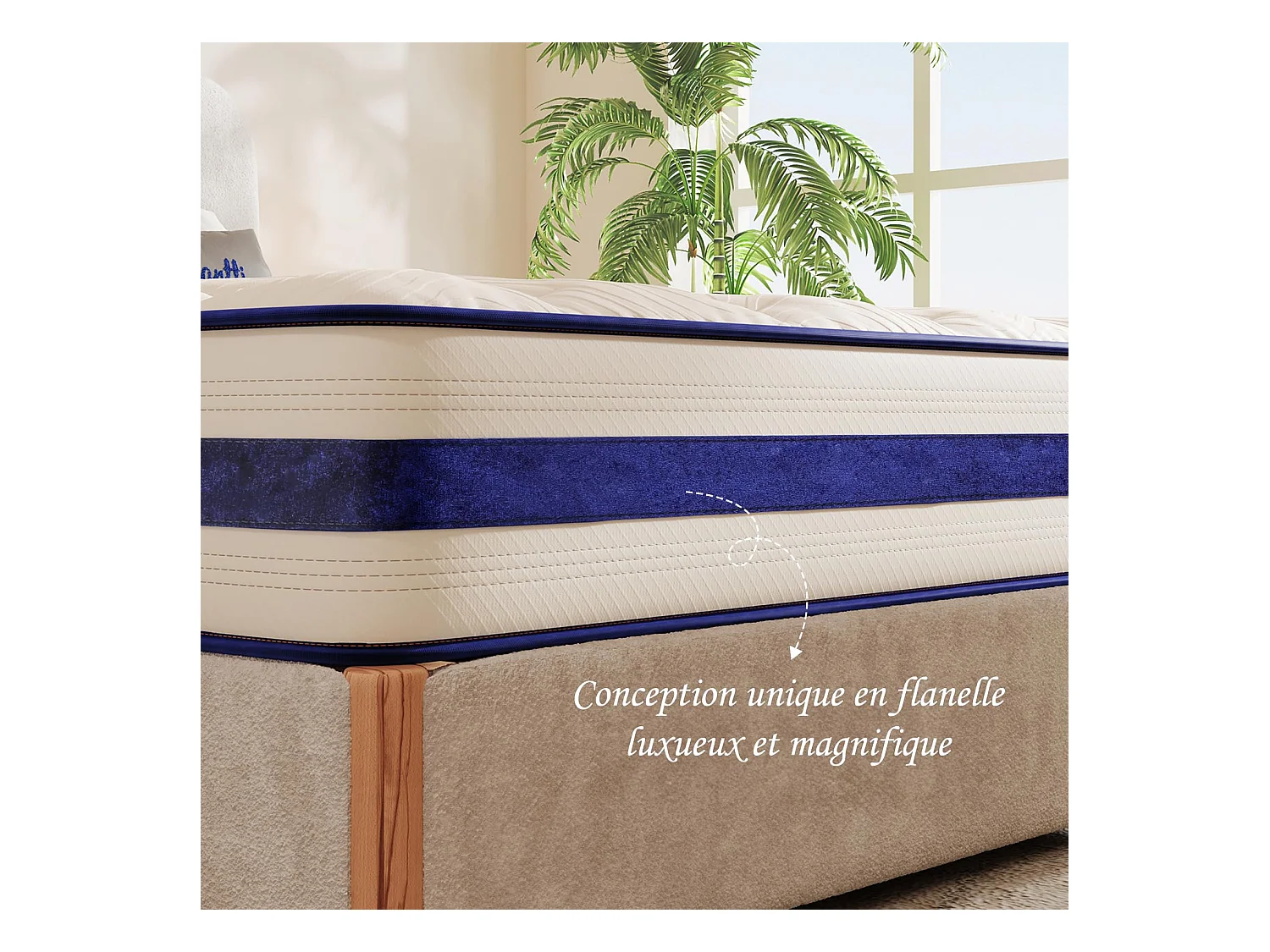 Matelas Épaisseur 120x190x26cm Blue Velvet Hybrid Ressorts Ensachés & Mousse Gel Mémoire Confort 7 Zones Multicouches Certifié Oeko-Tex