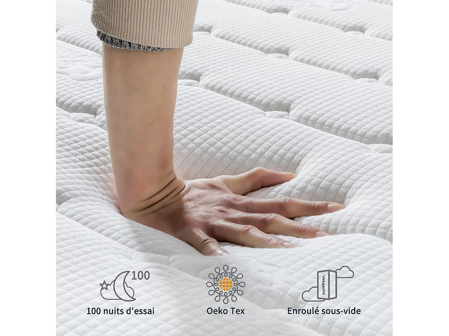 Matelas Boxtop 80x200cm, Épaisseur 25cm, Nova Fashion Hybrid, Ressorts Ensachés & Mousse Mémoire, Confort 7 Zones, Certifié CertiPUR-US