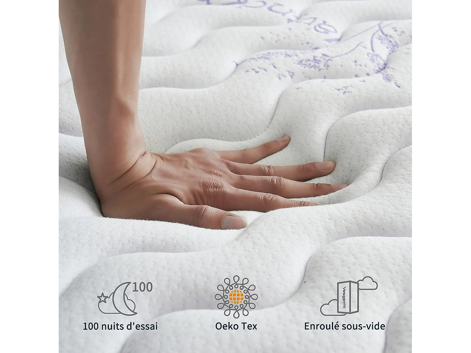 Tight Top Matelas 120x200cm, Épaisseur 26cm, Vague, Ressorts Ensachés 7 Zones, Mousse Mémoire Multi-Densité, Ergonomique et Hypoallergénique