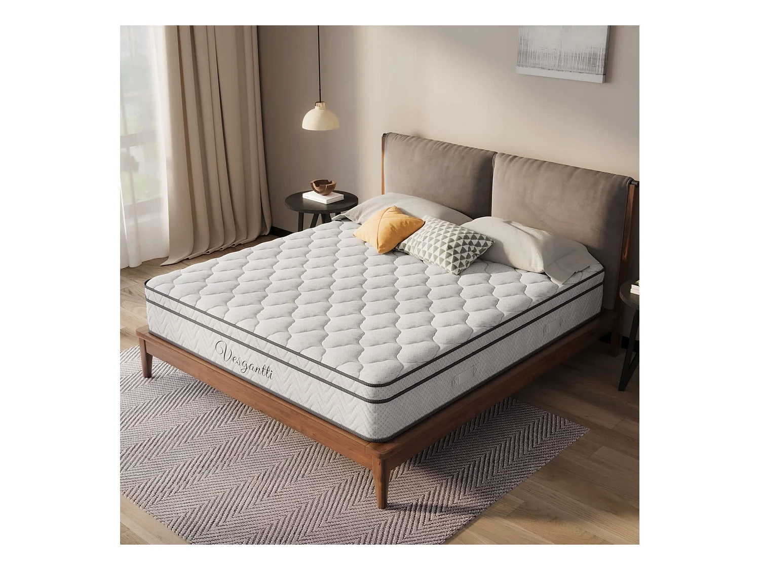 Matelas Boxtop 90x190cm, Épaisseur 26cm, Ressorts Ensachés & Mousse Mémoire, Multicouches Confort 7 Zones, Lit Adulte, Style Classique