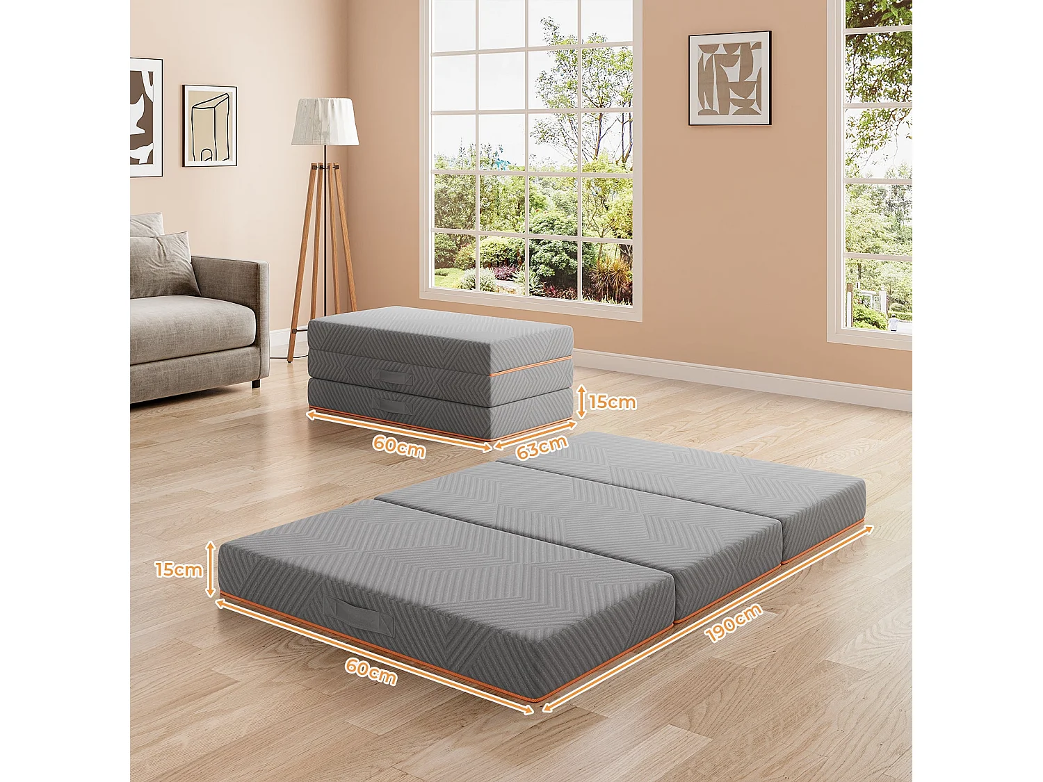 Matelas Pliable 140x200x15cm Mousse Mémoire Gel Housse Oeko-TEX avec Sac de Transport Lit d'Appoint 1 Personne Parfait pour Invités