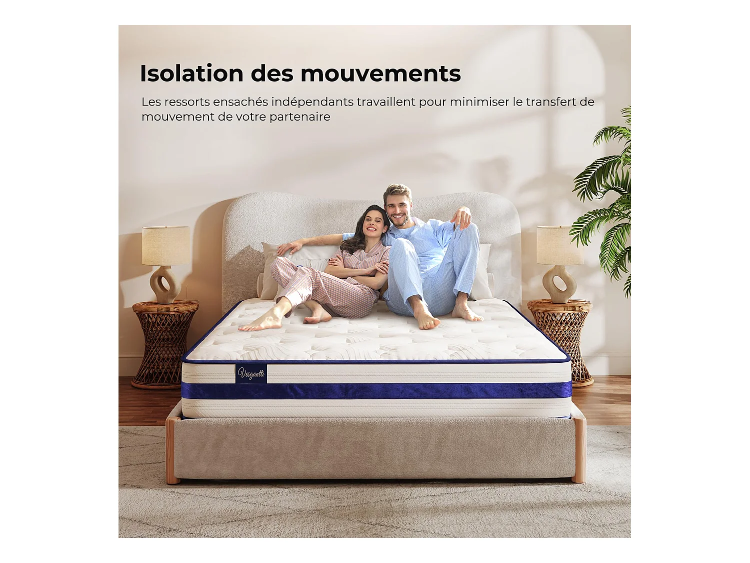 Matelas Épaisseur 90x200x26cm Blue Velvet Hybrid Ressorts Ensachés & Mousse Gel Mémoire Confort 7 Zones Multicouches Certifié Oeko-Tex
