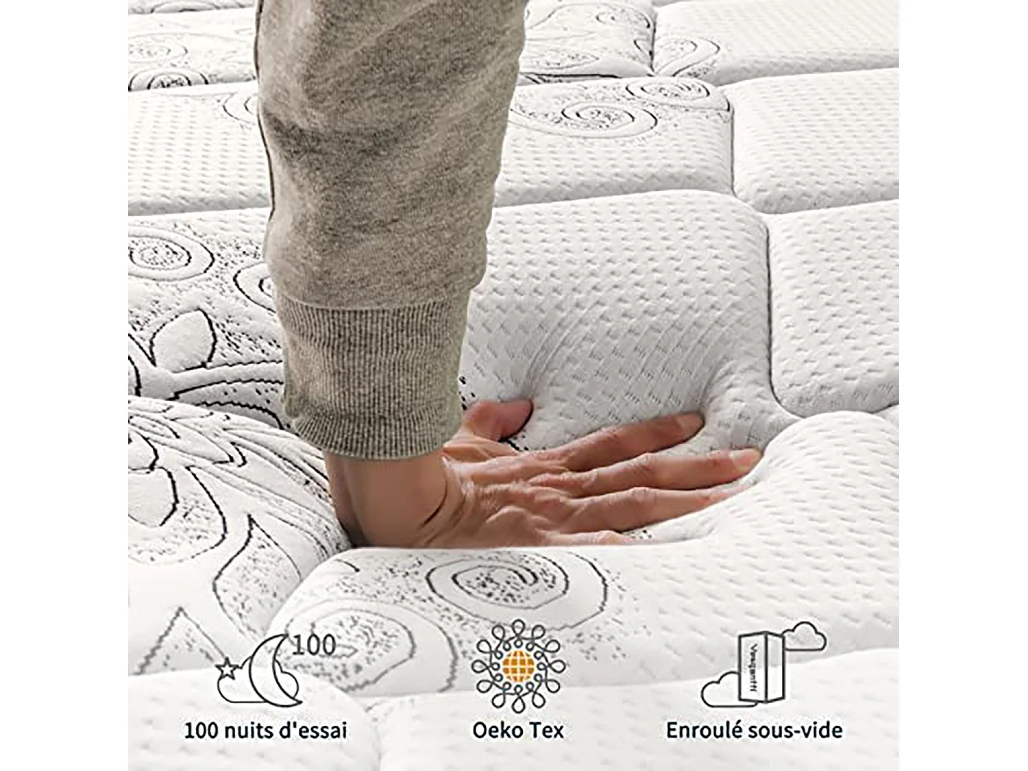 Pillowtop Matelas 90x190cm Épaisseur 26cm Supérieur Lit Adulte Ressorts Ensachés Mousse Mémoire Adaptative Confort 7 Zones