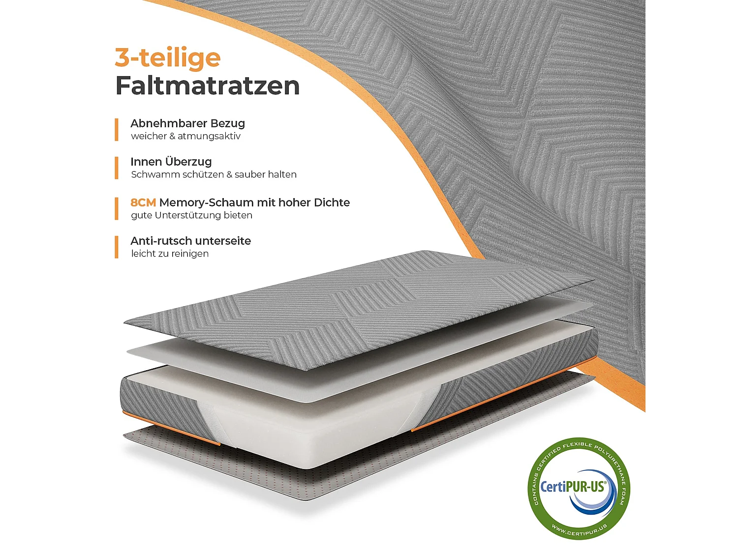 Matelas Pliable 90x190x8cm Mousse Mémoire Gel Housse Oeko-TEX avec Sac de Transport Lit d'Appoint 1 Personne Parfait pour Invités