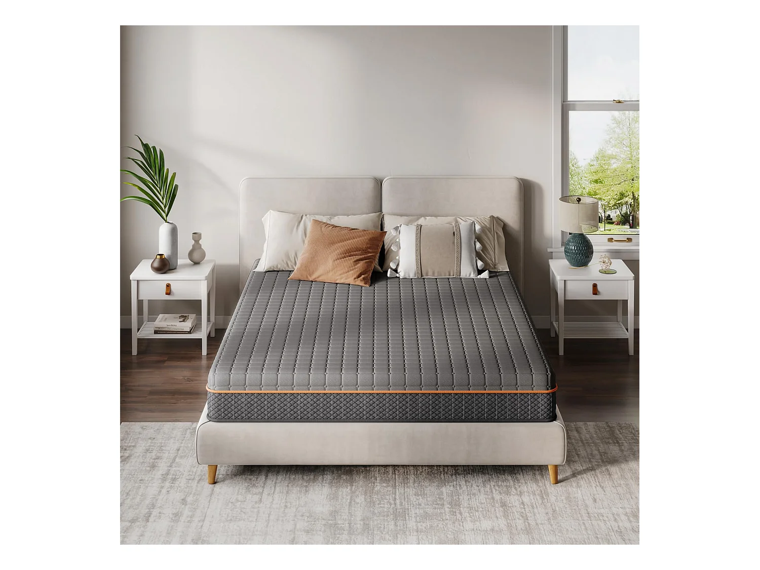 Matelas Mousse Gris 140x200cm Épaisseur 26cm Mousse à Mémoire de Forme en Gel Soutien Zonné pour un Alignement Optimal et Confort Ergonomique