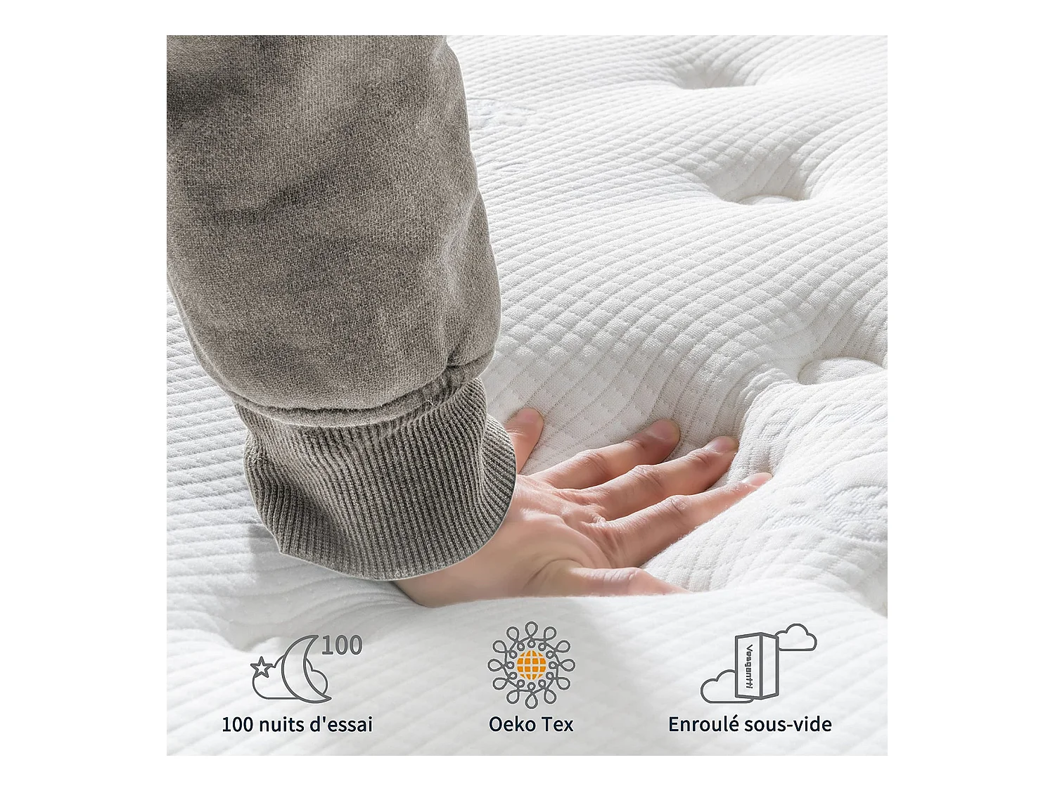 Matelas Boxtop 140x190cm, Épaisseur 30cm, Nova Luxe Hybride, Ressorts Ensachés & Mousse Mémoire, Confort 7 Zones, Multicouches Haut de Gamme