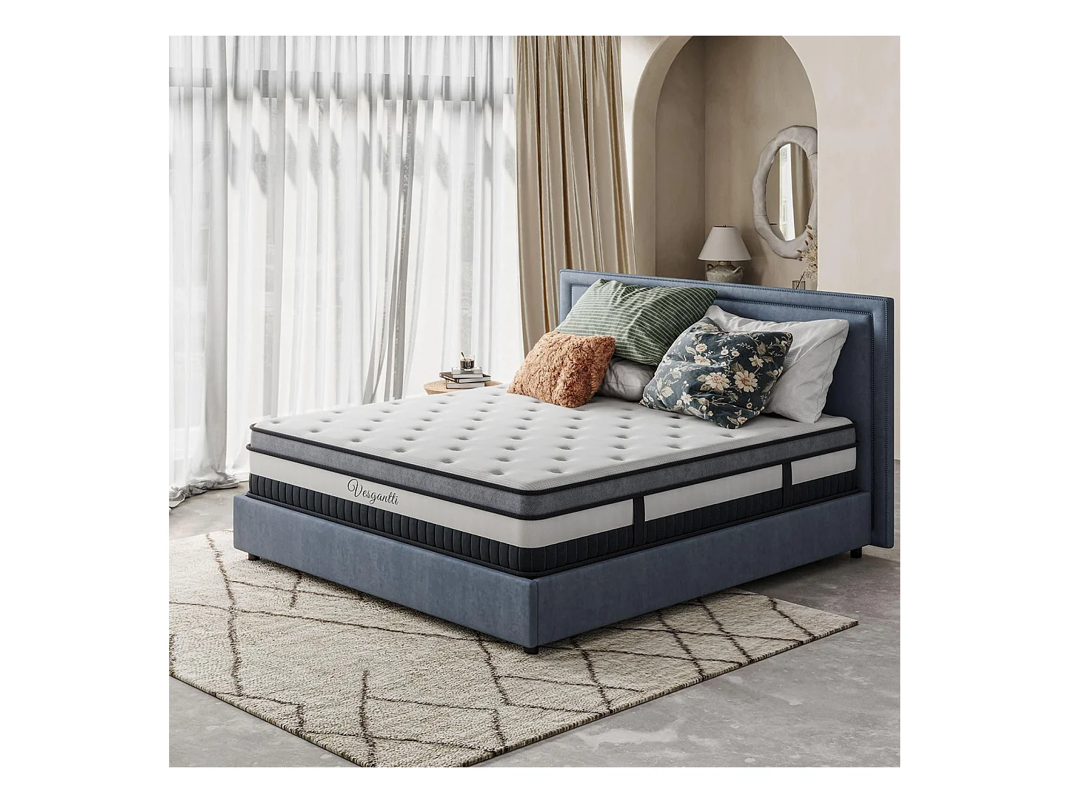 Vesgantti Boxtop Matelas 140x190cm, 26cm Épais, Matelas Hybride Luxe, Ressorts Ensachés & Mousse Mémoire, 7 Zones Confort Multicouches