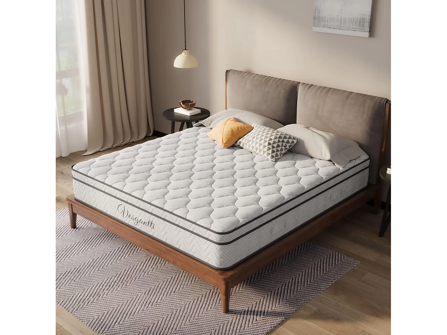 Matelas Boxtop 140x190cm, Épaisseur 26cm, Ressorts Ensachés & Mousse Mémoire, Multicouches Confort 7 Zones, Lit Adulte, Style Classique