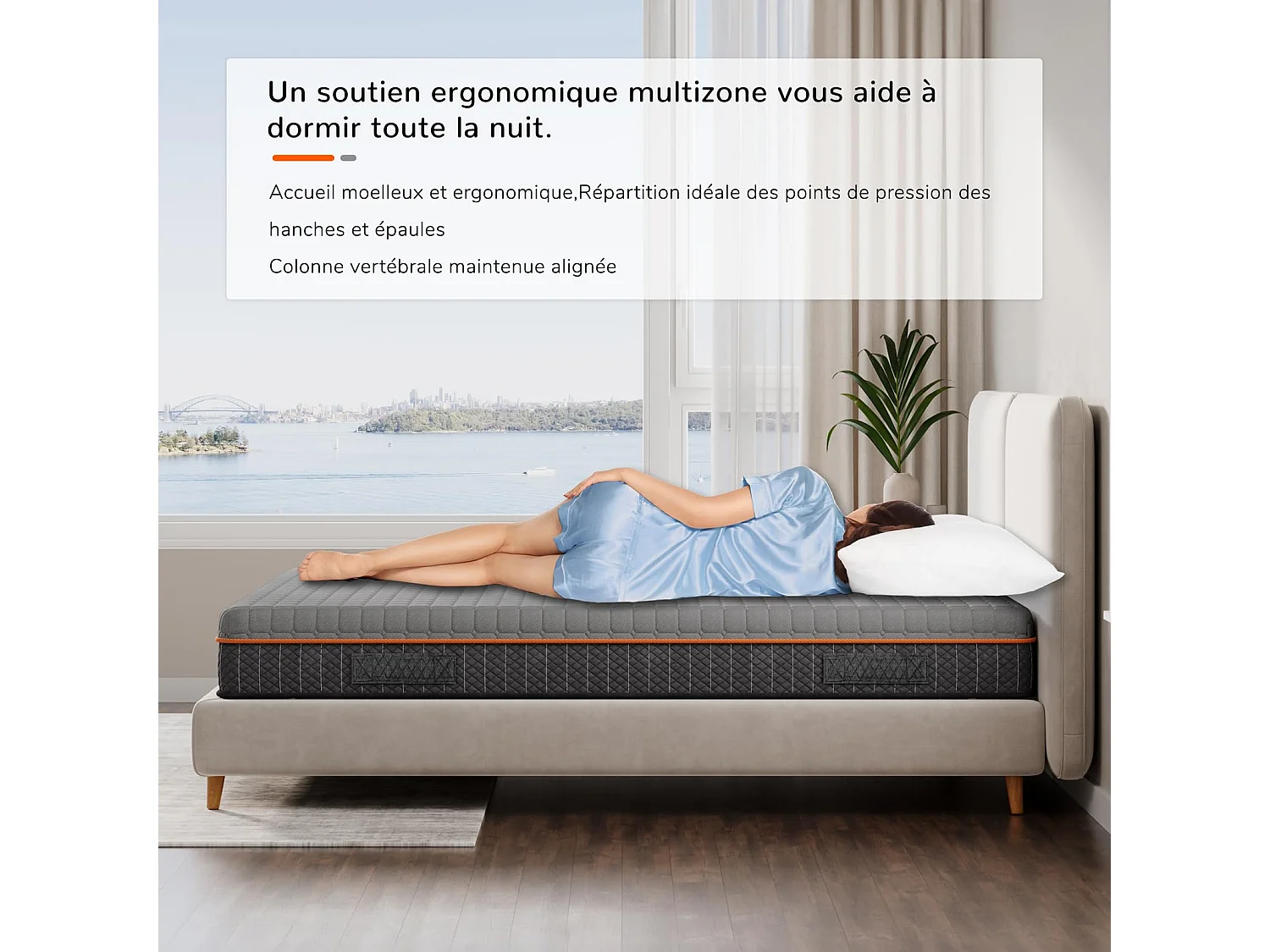 Matelas Mousse Gris 90x200cm Épaisseur 26cm Mousse à Mémoire de Forme en Gel Soutien Zonné pour un Alignement Optimal et Confort Ergonomique
