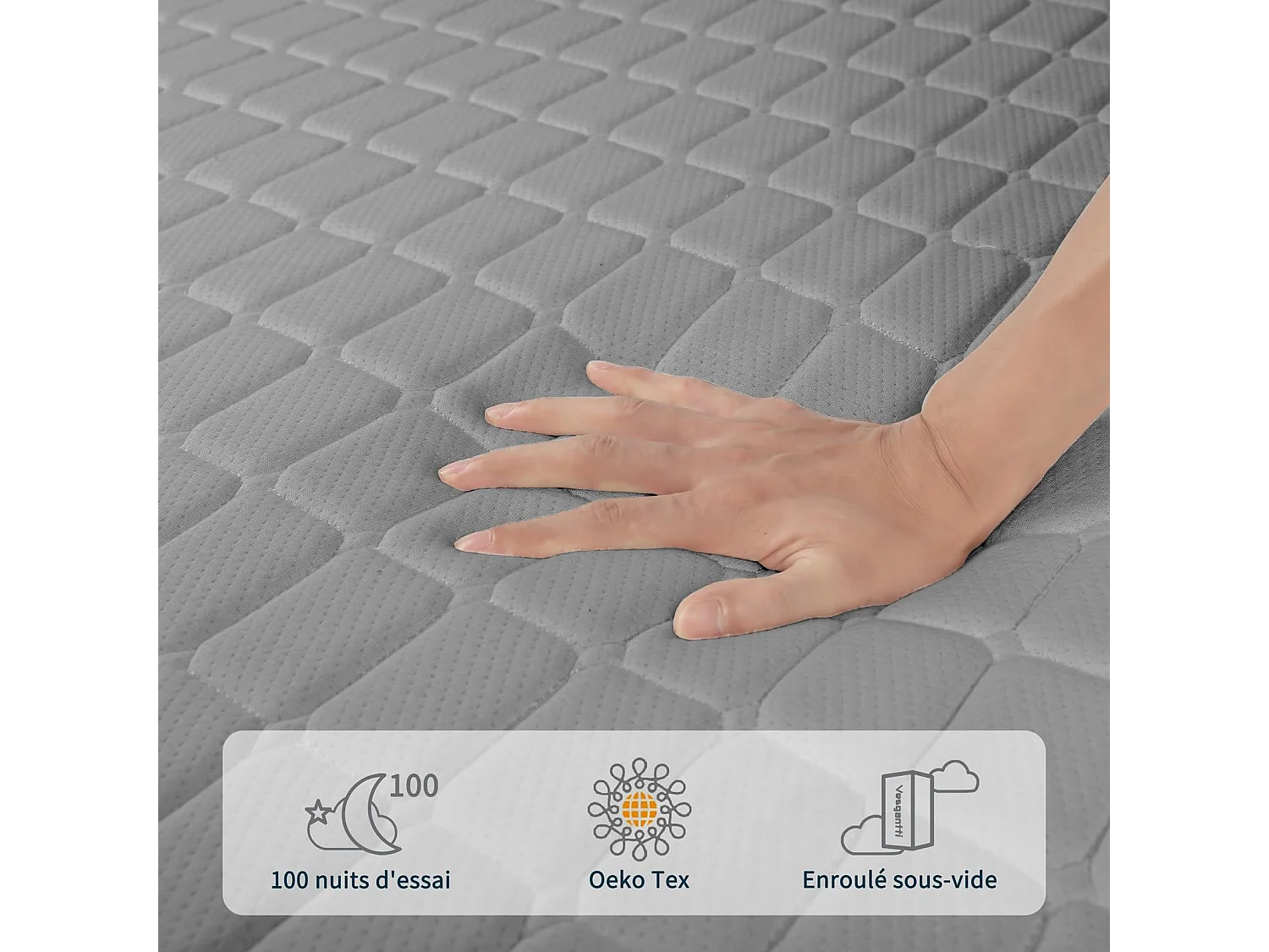 Matelas Mousse Gris 90x200cm Épaisseur 26cm Mousse à Mémoire de Forme en Gel Soutien Zonné pour un Alignement Optimal et Confort Ergonomique