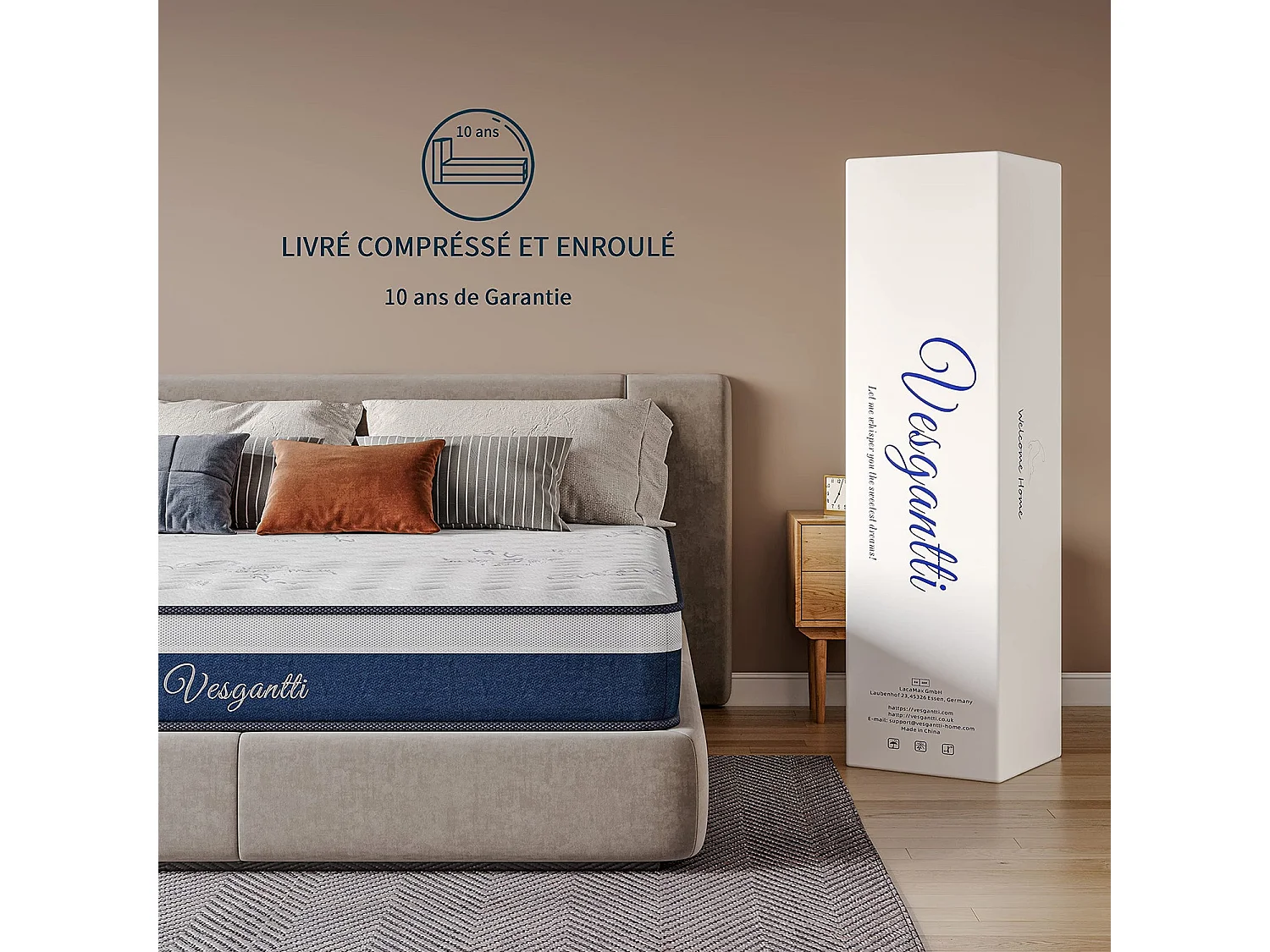 Matelas à Ressort 120x190cm Tight Top, Épaisseur 26cm, Vague, Ressorts Ensachés 7 Zones, Mousse Mémoire Multi-Densité, Ergonomique et Hypoallergénique