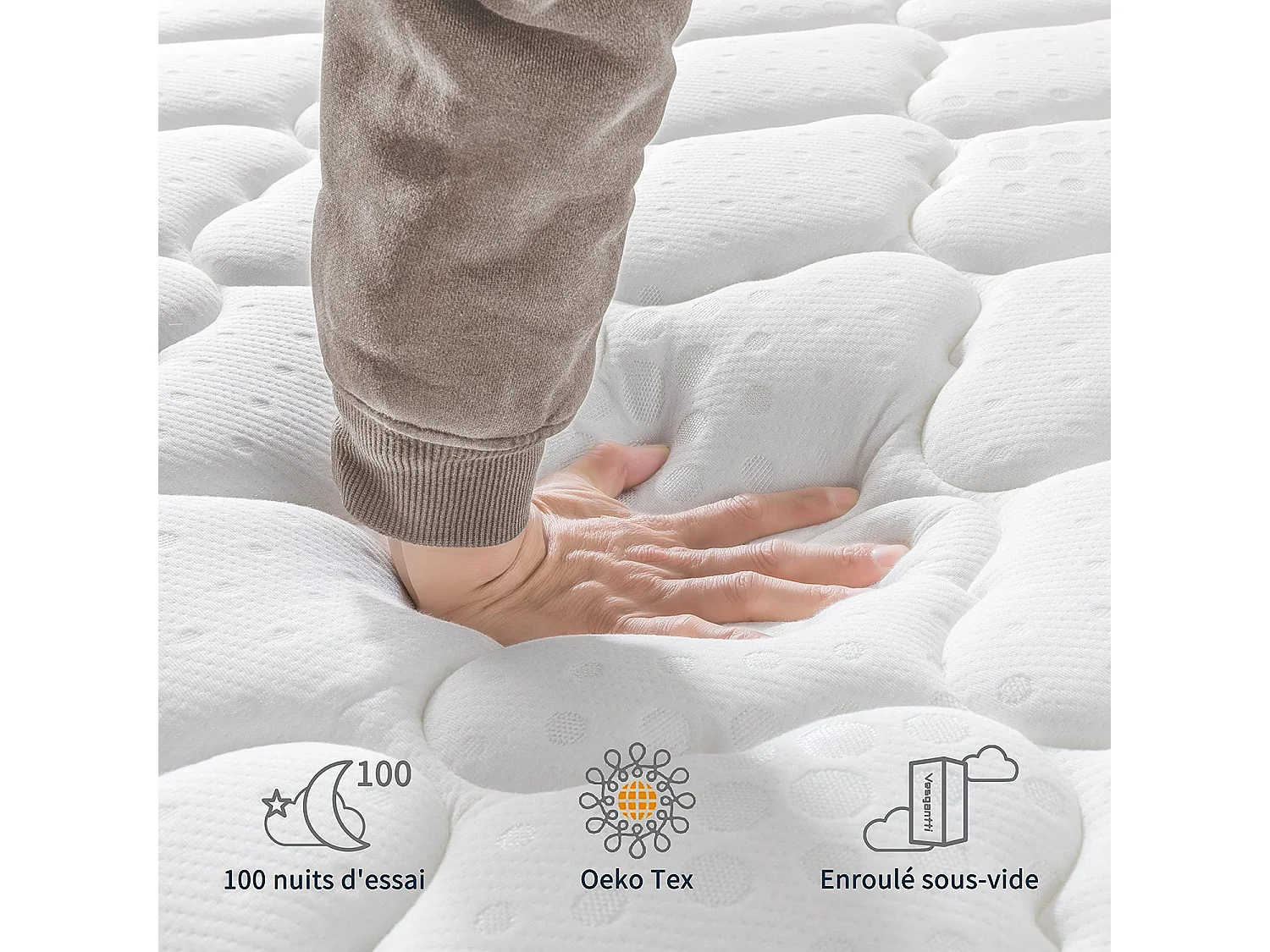Matelas Boxtop 120x200cm, Épaisseur 22cm, Ressorts Ensachés & Mousse Mémoire, Multicouches Confort 7 Zones, Lit Adulte, Style Classique