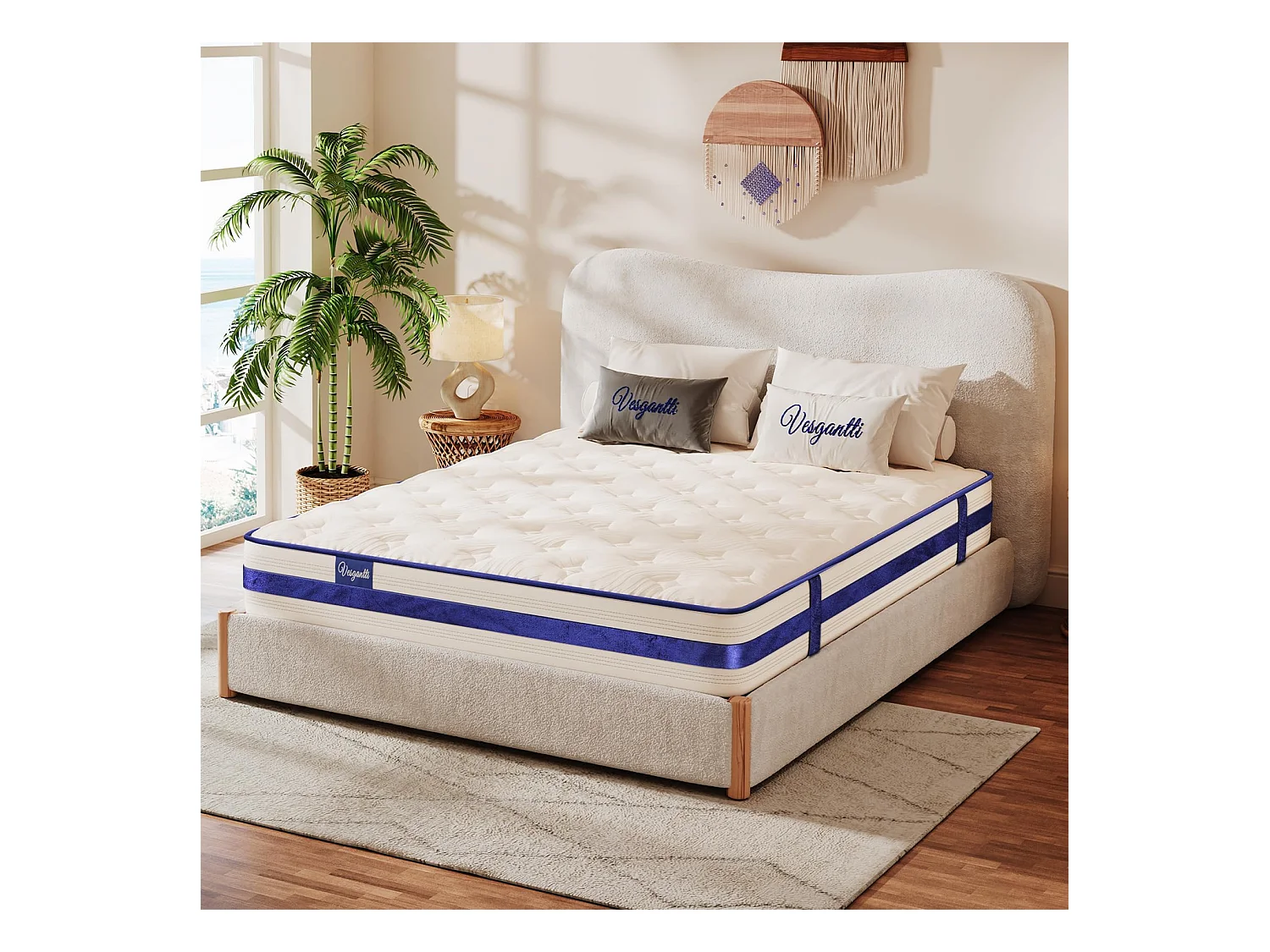 Matelas Épaisseur 140x190x26cm Blue Velvet Hybrid Ressorts Ensachés & Mousse Gel Mémoire Confort 7 Zones Multicouches Certifié Oeko-Tex