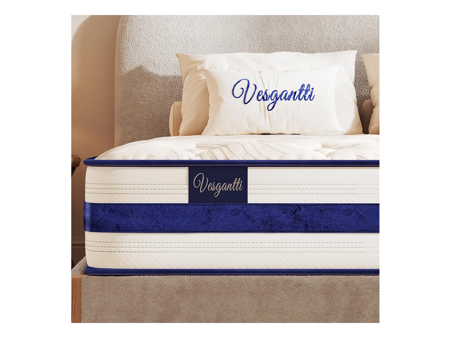 Matelas Épaisseur 140x190x26cm Blue Velvet Hybrid Ressorts Ensachés & Mousse Gel Mémoire Confort 7 Zones Multicouches Certifié Oeko-Tex