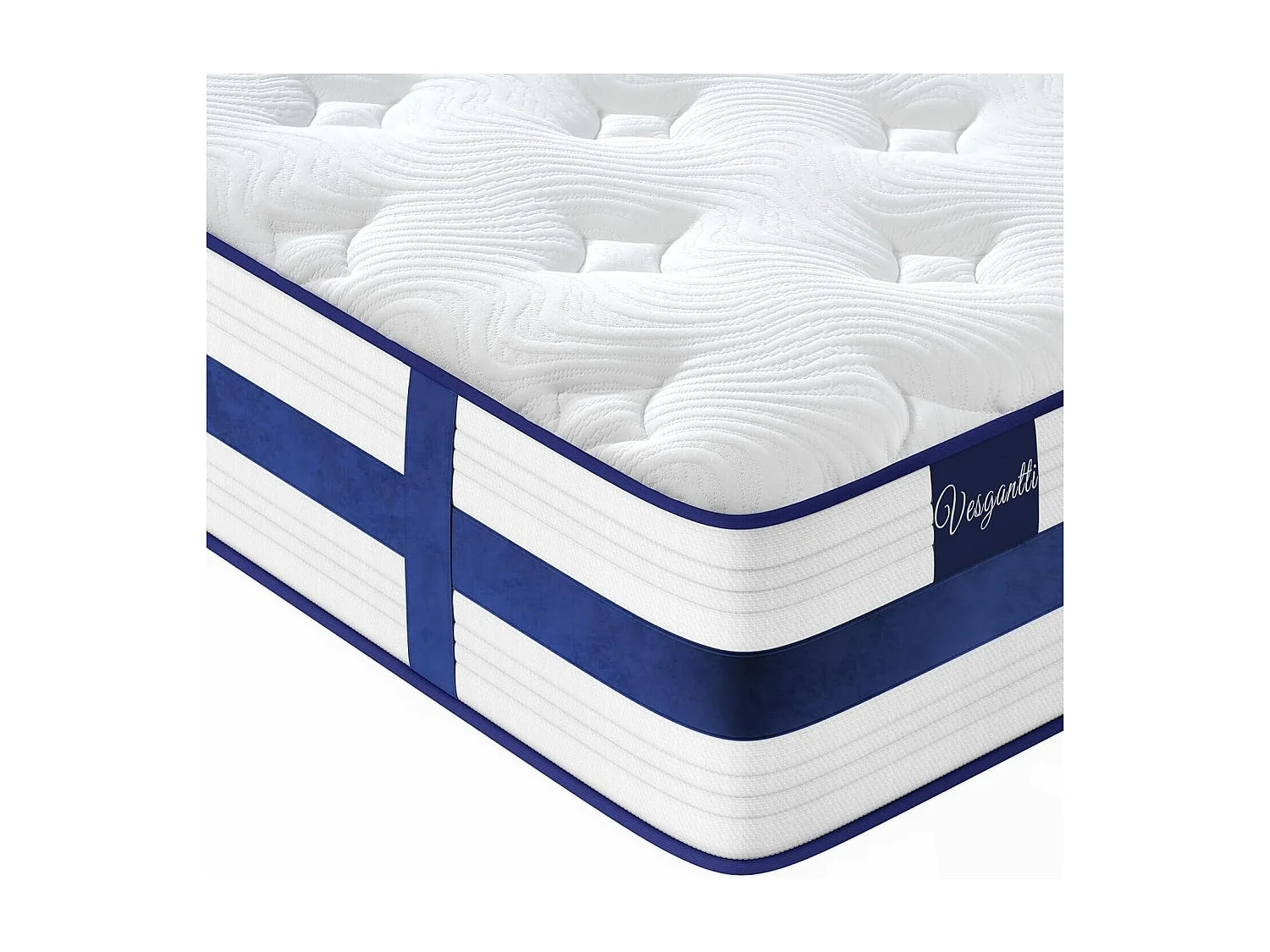 Matelas Épaisseur 140x190x26cm Blue Velvet Hybrid Ressorts Ensachés & Mousse Gel Mémoire Confort 7 Zones Multicouches Certifié Oeko-Tex
