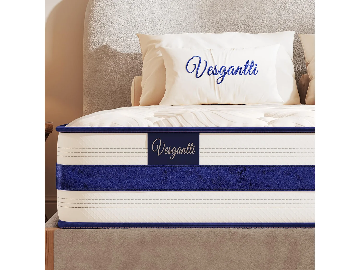 Matelas Épaisseur 140x190x26cm Blue Velvet Hybrid Ressorts Ensachés & Mousse Gel Mémoire Confort 7 Zones Multicouches Certifié Oeko-Tex