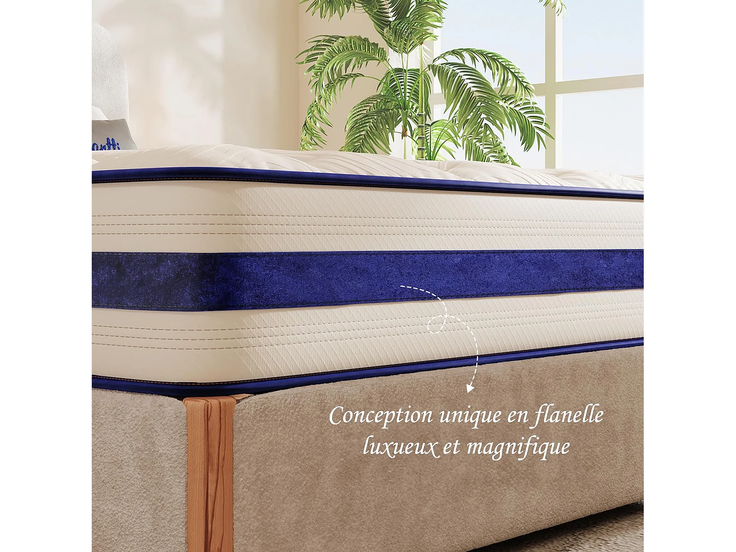 Matelas Épaisseur 140x190x26cm Blue Velvet Hybrid Ressorts Ensachés & Mousse Gel Mémoire Confort 7 Zones Multicouches Certifié Oeko-Tex