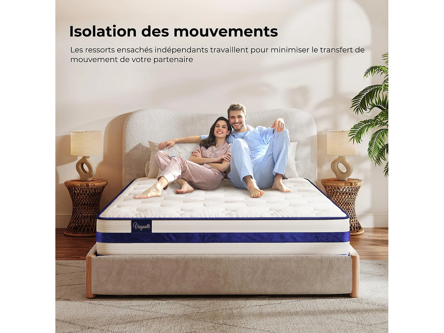 Matelas Épaisseur 140x190x26cm Blue Velvet Hybrid Ressorts Ensachés & Mousse Gel Mémoire Confort 7 Zones Multicouches Certifié Oeko-Tex