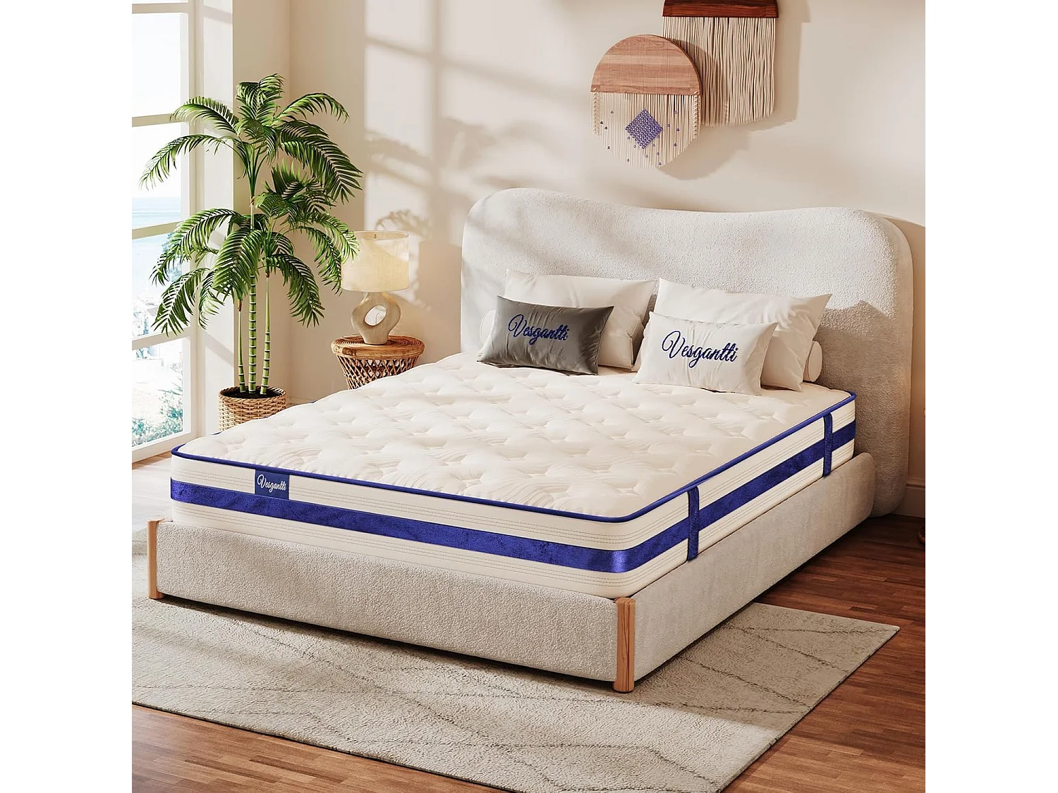 Matelas Épaisseur 140x190x26cm Blue Velvet Hybrid Ressorts Ensachés & Mousse Gel Mémoire Confort 7 Zones Multicouches Certifié Oeko-Tex