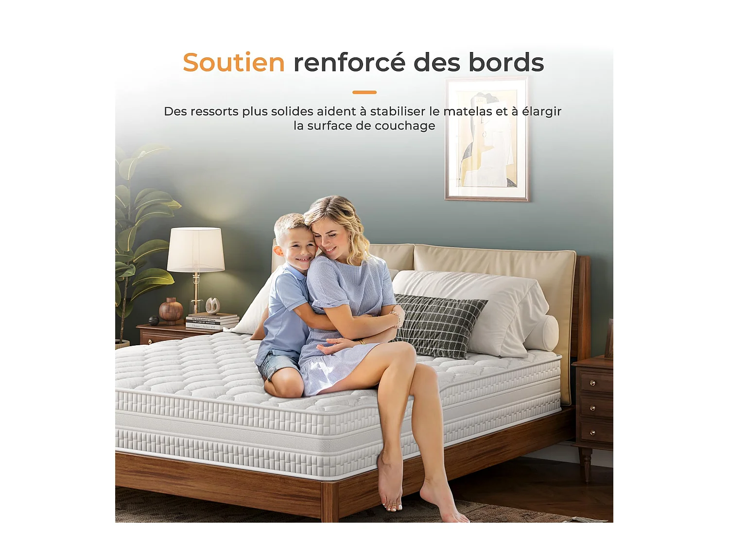Matelas Hybride Épaisseur 160x200x24cm Ressorts Ensachés & Mousse Mémoire Soutien Optimal & Soulagement Pression Certifié CertiPUR-US
