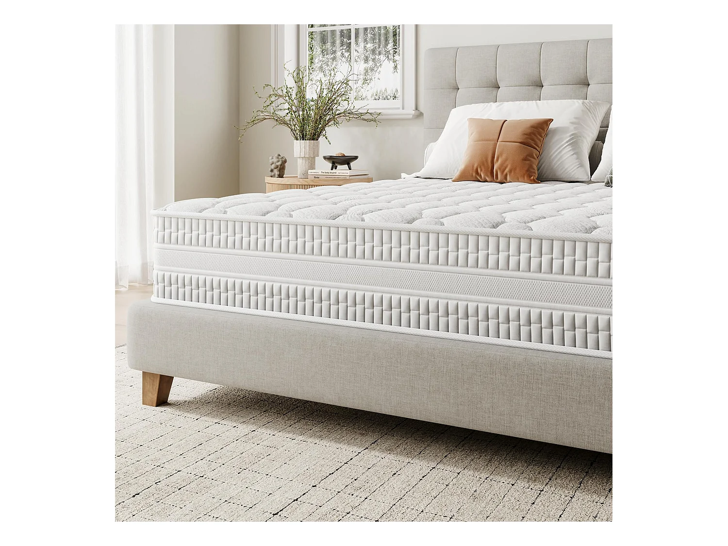 Matelas Hybride Épaisseur 160x200x24cm Ressorts Ensachés & Mousse Mémoire Soutien Optimal & Soulagement Pression Certifié CertiPUR-US