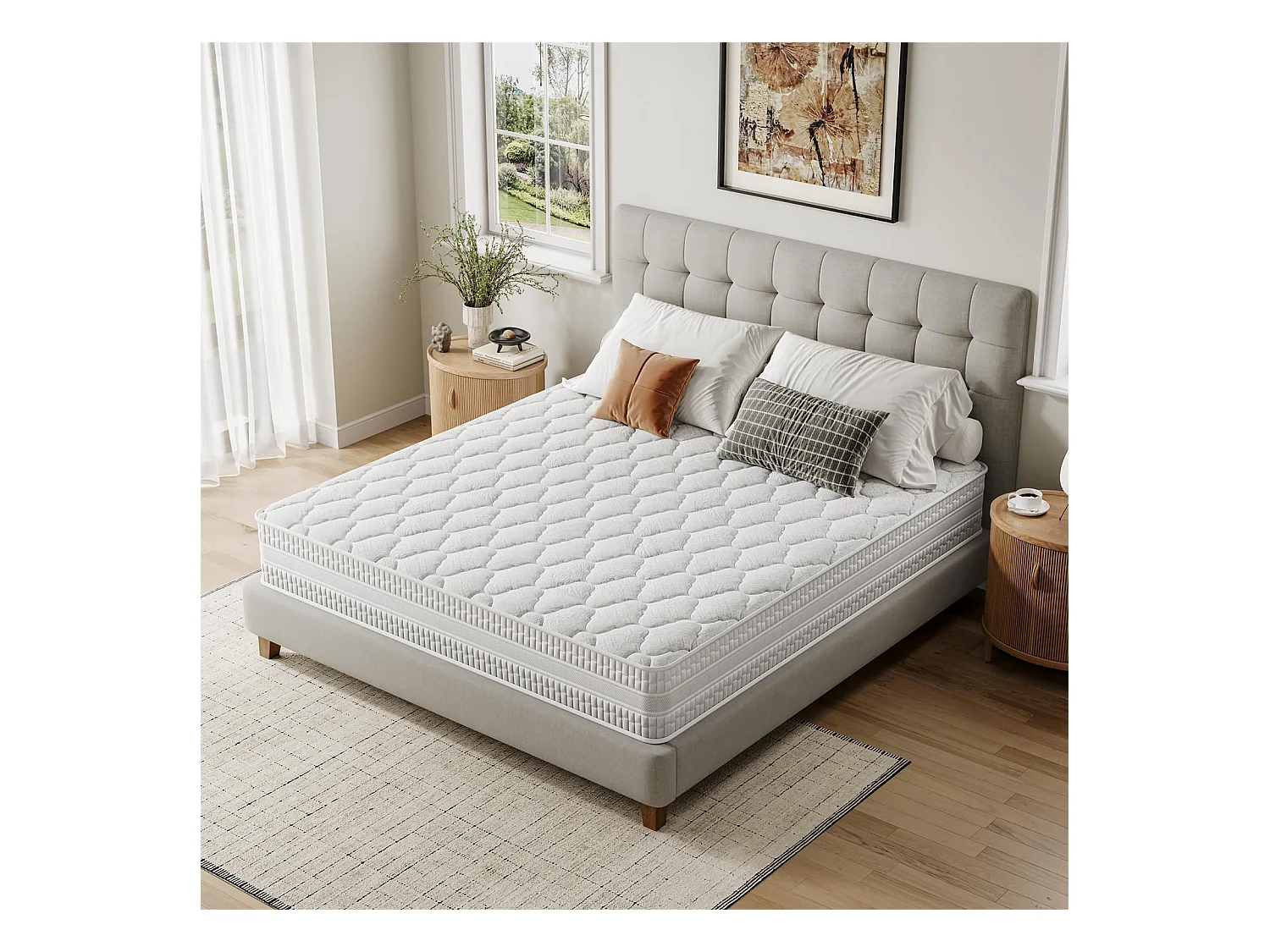 Matelas Hybride Épaisseur 160x200x24cm Ressorts Ensachés & Mousse Mémoire Soutien Optimal & Soulagement Pression Certifié CertiPUR-US