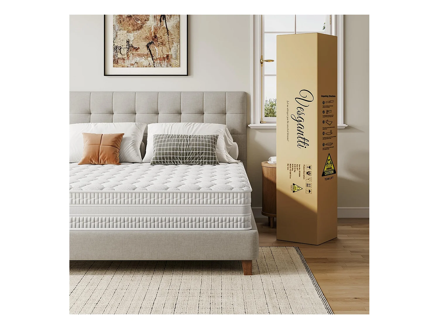 Matelas Hybride Épaisseur 160x200x24cm Ressorts Ensachés & Mousse Mémoire Soutien Optimal & Soulagement Pression Certifié CertiPUR-US