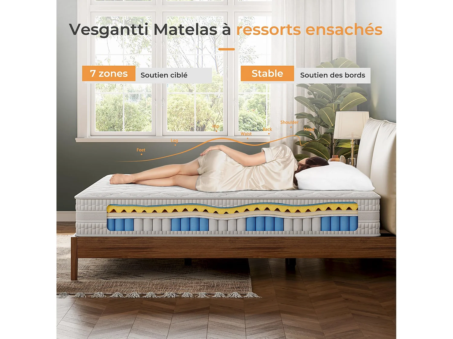 Matelas Hybride Épaisseur 160x200x24cm Ressorts Ensachés & Mousse Mémoire Soutien Optimal & Soulagement Pression Certifié CertiPUR-US