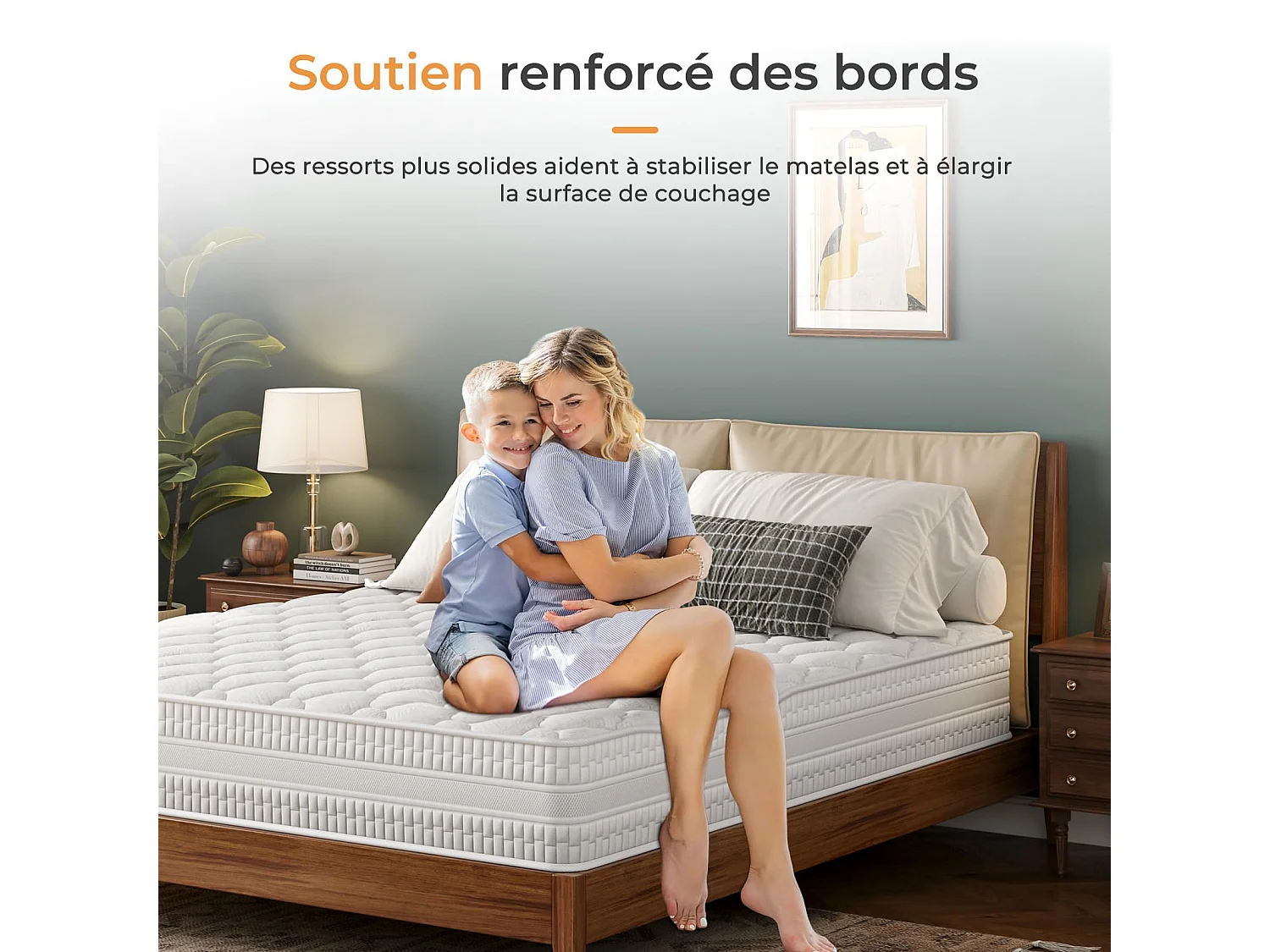 Matelas Hybride Épaisseur 160x200x24cm Ressorts Ensachés & Mousse Mémoire Soutien Optimal & Soulagement Pression Certifié CertiPUR-US