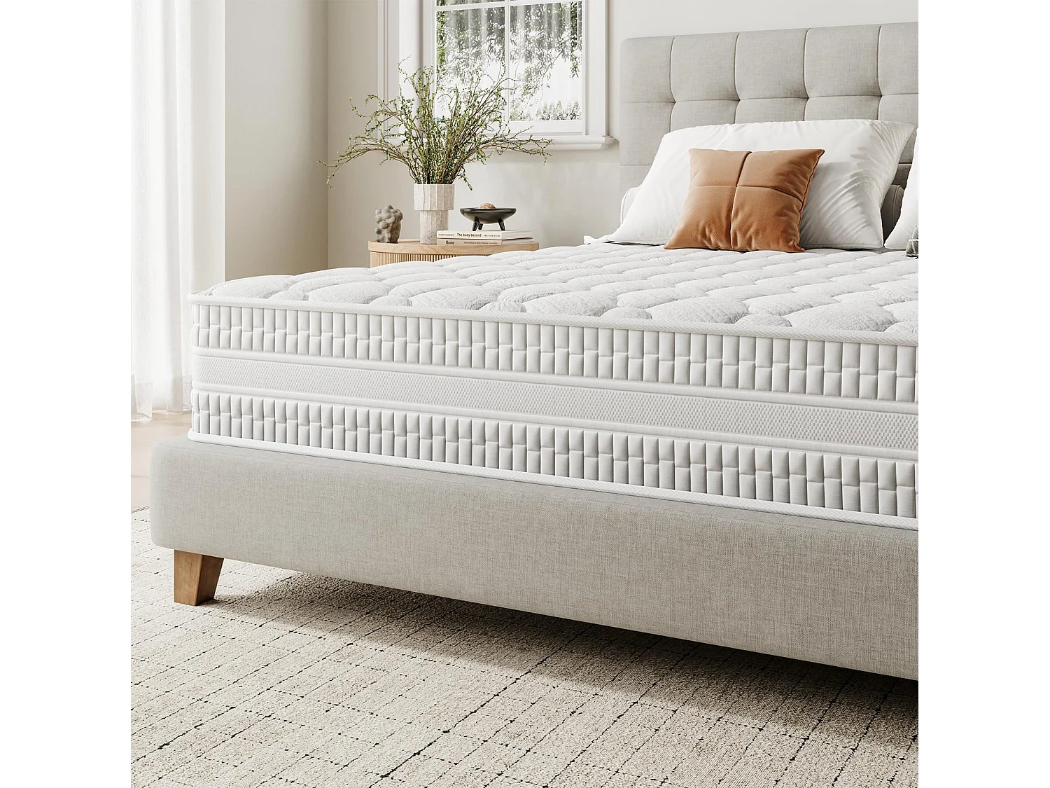 Matelas Hybride Épaisseur 160x200x24cm Ressorts Ensachés & Mousse Mémoire Soutien Optimal & Soulagement Pression Certifié CertiPUR-US