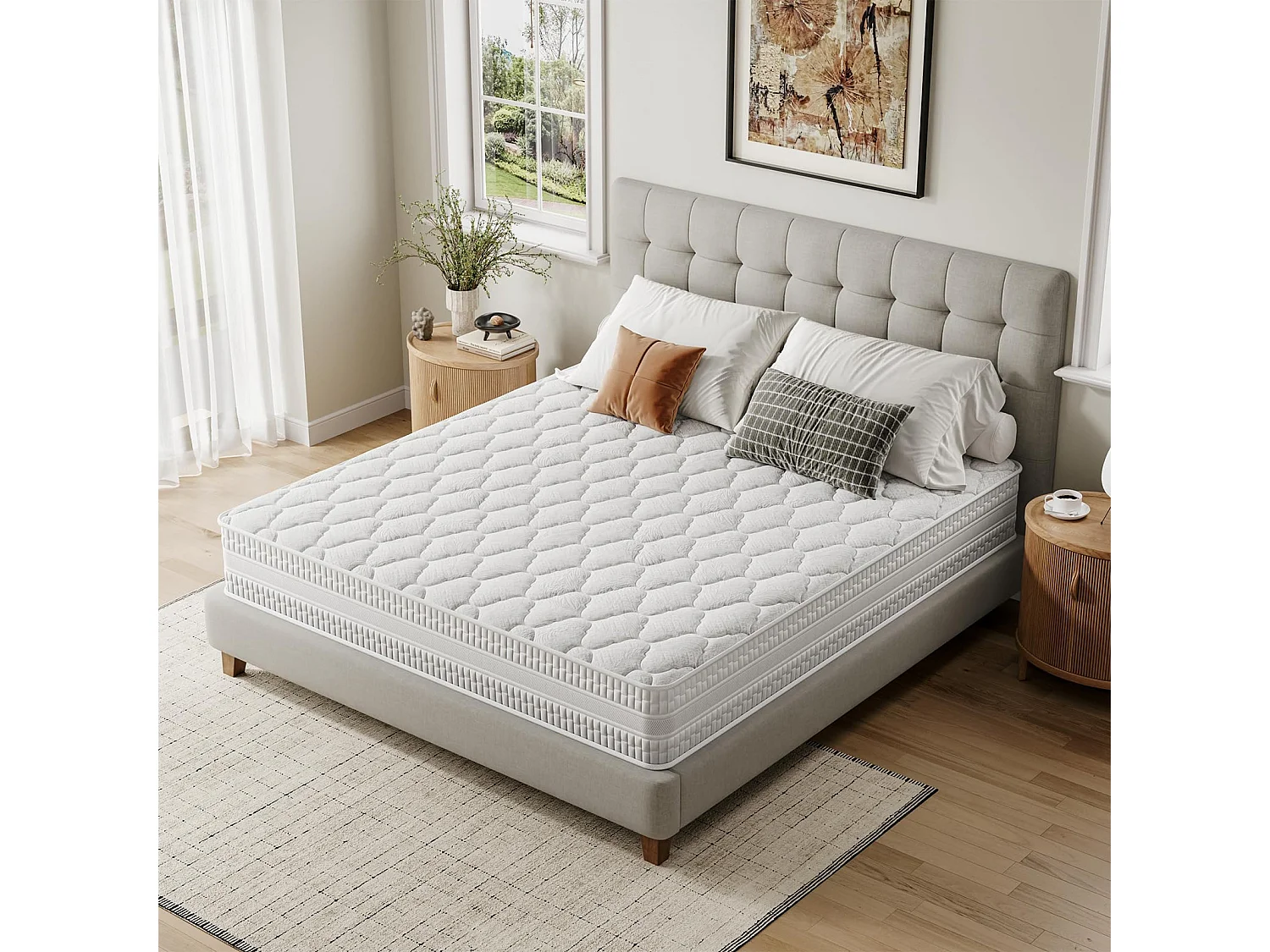 Matelas Hybride Épaisseur 160x200x24cm Ressorts Ensachés & Mousse Mémoire Soutien Optimal & Soulagement Pression Certifié CertiPUR-US