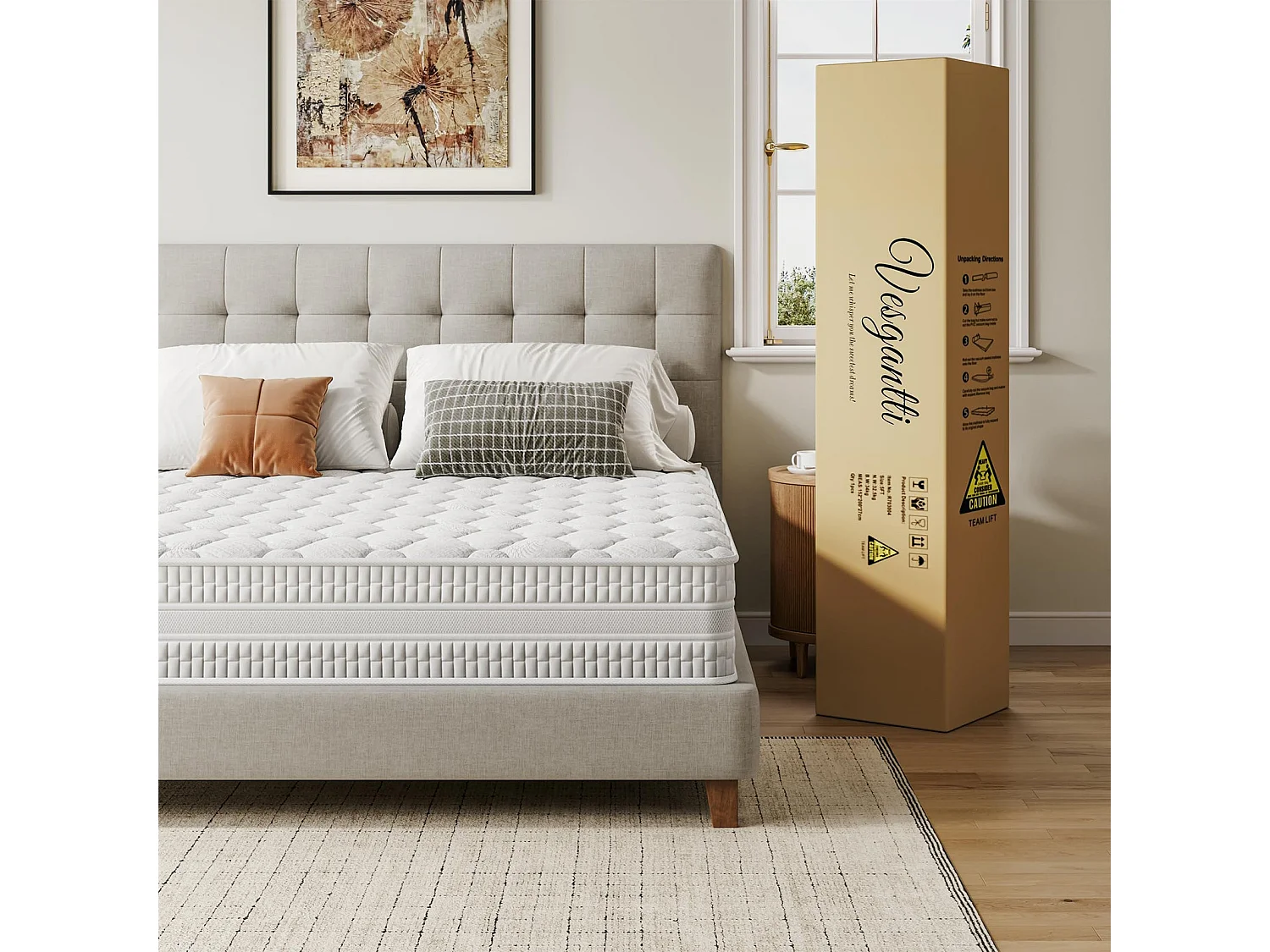 Matelas Hybride Épaisseur 160x200x24cm Ressorts Ensachés & Mousse Mémoire Soutien Optimal & Soulagement Pression Certifié CertiPUR-US