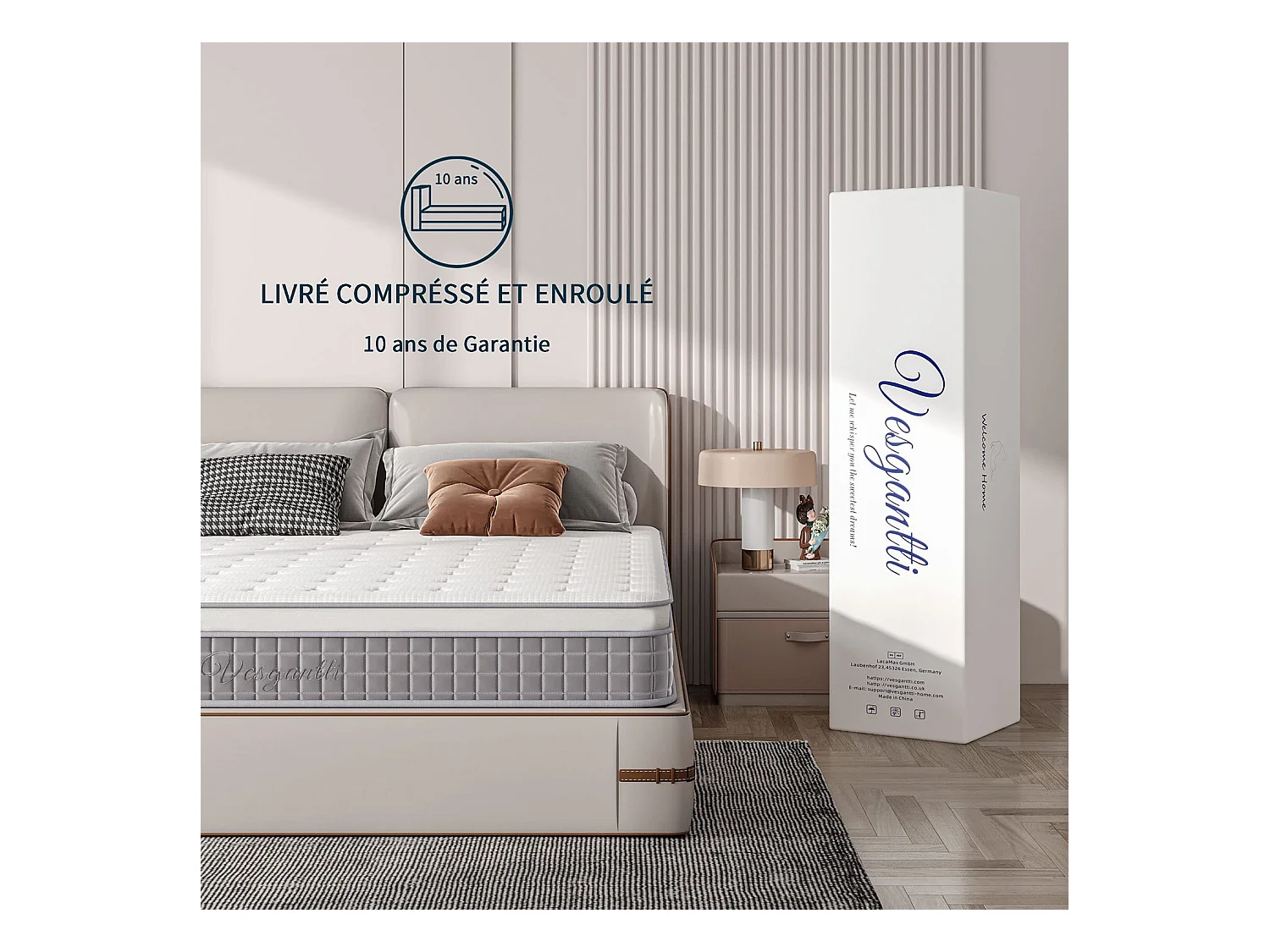 Matelas Boxtop 160x200cm, Épaisseur 25cm, Nova Fashion Hybrid, Ressorts Ensachés & Mousse Mémoire, Confort 7 Zones, Certifié CertiPUR-US