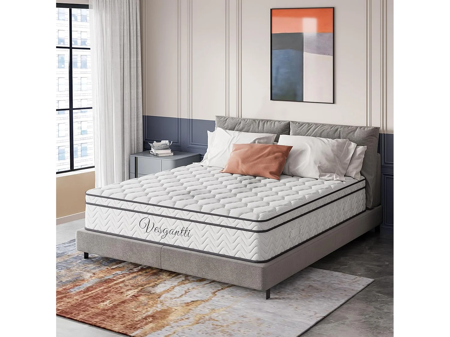Matelas Boxtop 160x200cm, Épaisseur 26cm, Ressorts Ensachés & Mousse Mémoire, Multicouches Confort 7 Zones, Lit Adulte, Style Classique