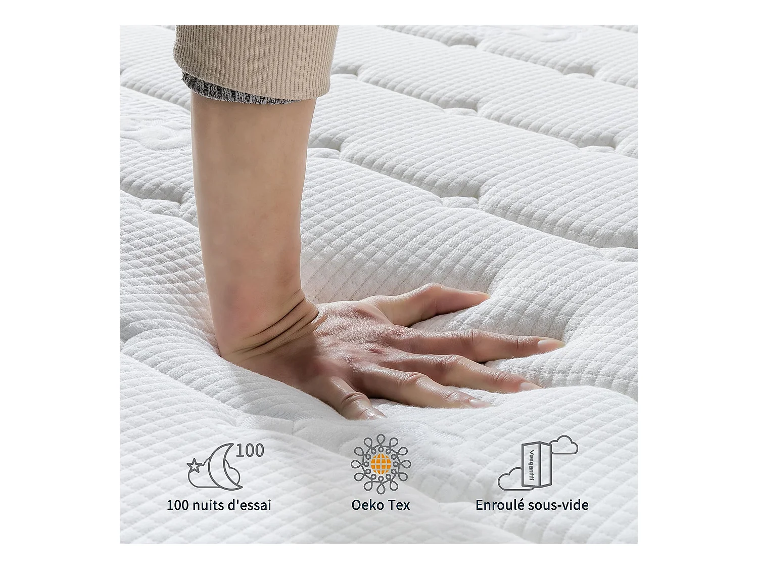 Matelas Boxtop 90x200cm, Épaisseur 25cm, Nova Fashion Hybrid, Ressorts Ensachés & Mousse Mémoire, Confort 7 Zones, Certifié CertiPUR-US