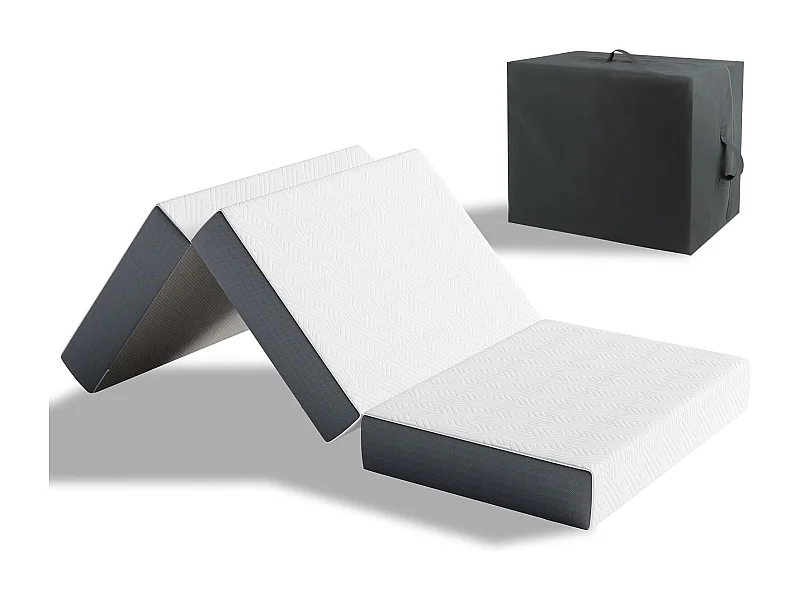 Matelas Pliable 90x190x15cm Mousse Mémoire Gel Lit d'Appoint 1 Personne Idéal pour Sol Voiture Camping Voyage avec Sac de Rangement