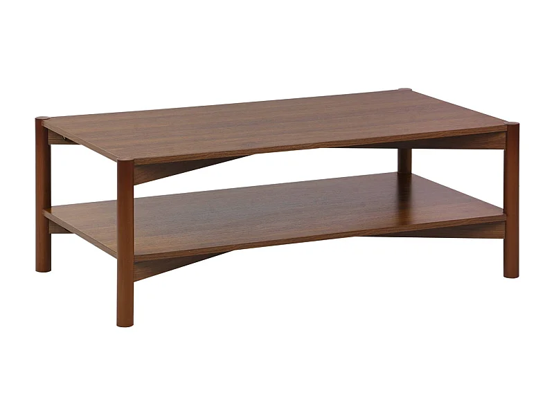 Mesa de centro rectangular con doble estante, 110cm nogal