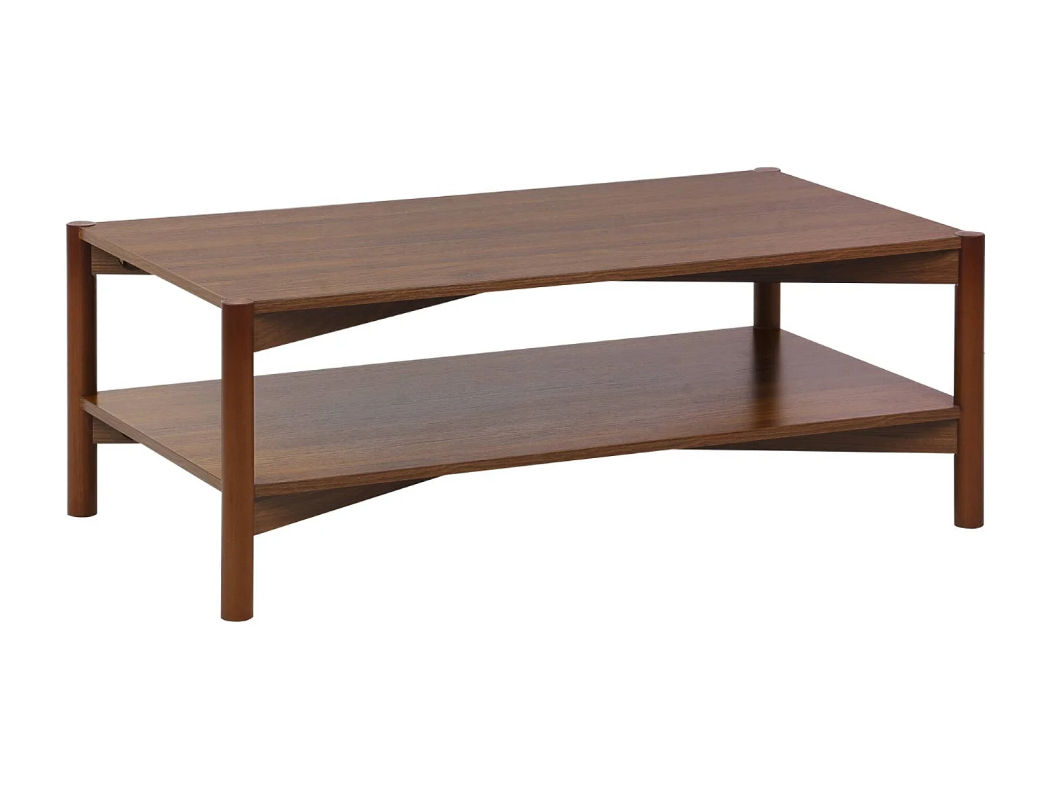 Mesa de centro rectangular con doble estante, 110cm nogal